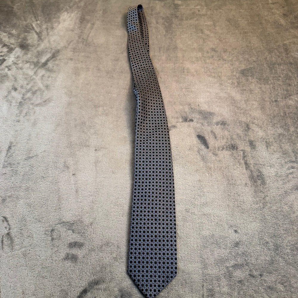 Claiborne Geometric Square Necktie Mens One Size Gray Silk Hand Made - Picture 3 of 8